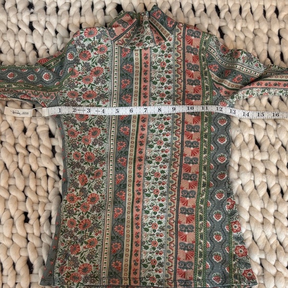 Sezane Green and Red Floral Long Sleeve Shirt 100% Cotton - Picture 7 of 8